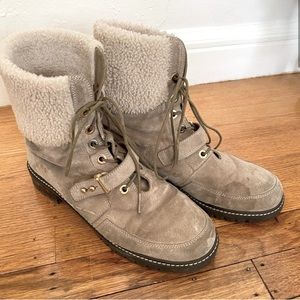 Stuart Weitzman Taupe Lace-Up Winter Boots